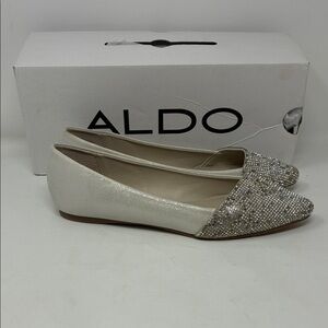 Aldo Women’s Sparkling Flats – Silver and Cream, Musigliano, Size 11
